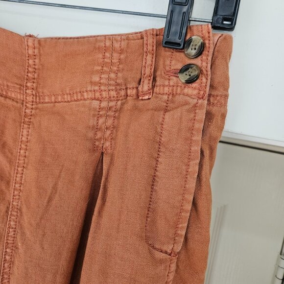 American Eagle Orange Wide Leg Trousers Pants High Waisted Rust Linen Women's 10 - Picture 3 of 10